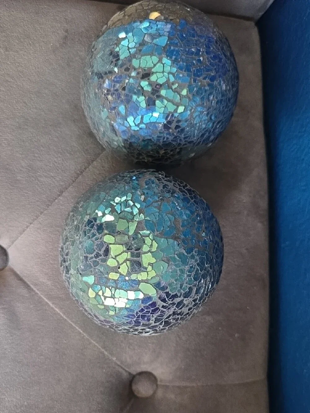 Pier 1 Iridescent Blue-Green Mosaic Decorative Spheres